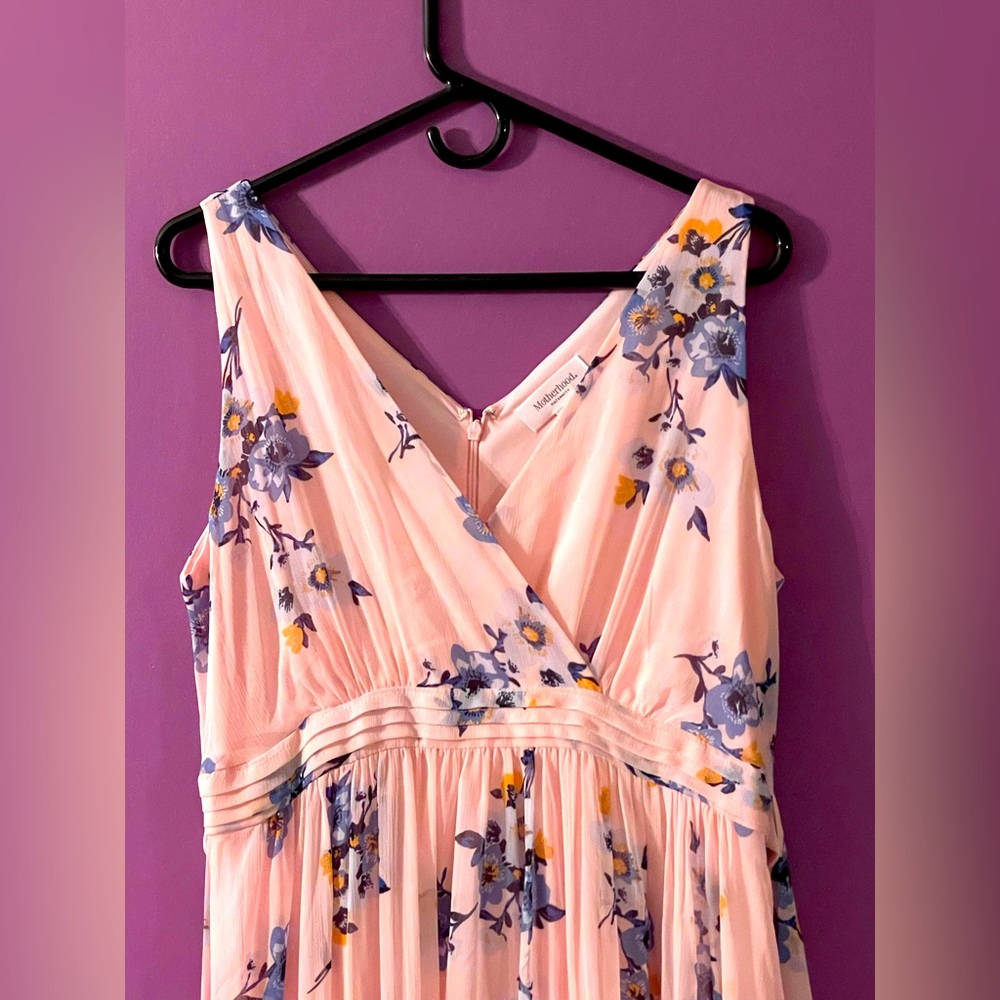 Long Floral Pink Maternity Dress